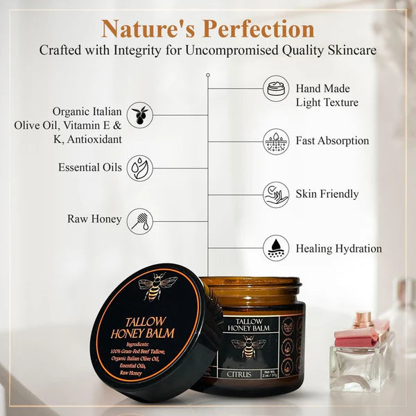 Organic Grass-Fed Beef Tallow Balm with Raw Honey