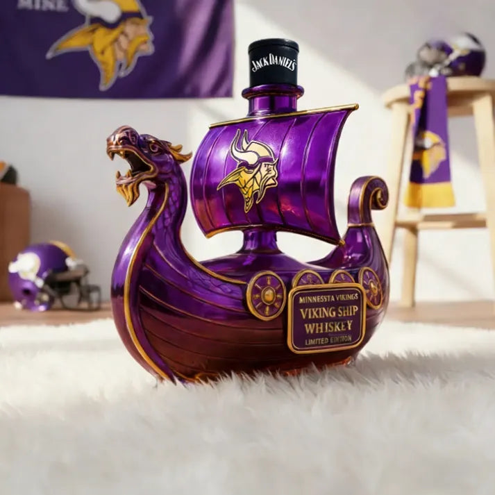 Minnesota Vikings Dragon‐head Ship Custom Whiskey Bottle