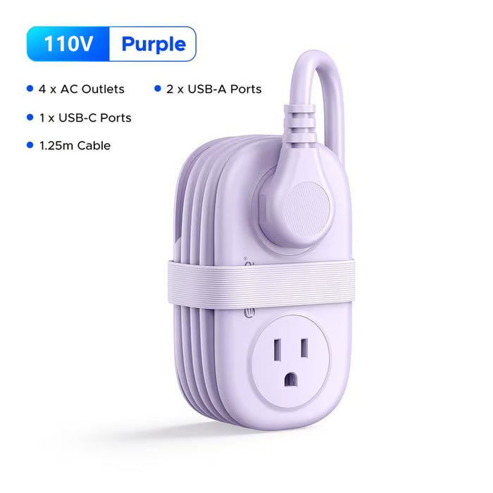 Travel Power Strip, ORICO 4 Outlets 2 USB Ports (1 USB C) with 4FT Wrapped Short Extension Cord Small Power Strip