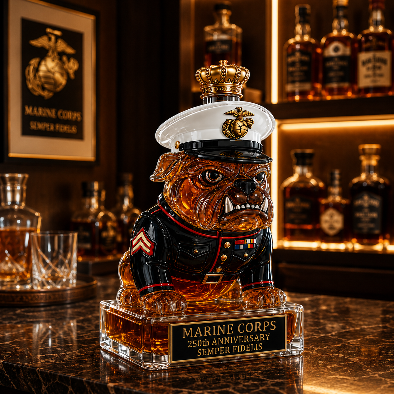 Marine Corps The 250th Anniversary Devil Dog Whiskey Bottle