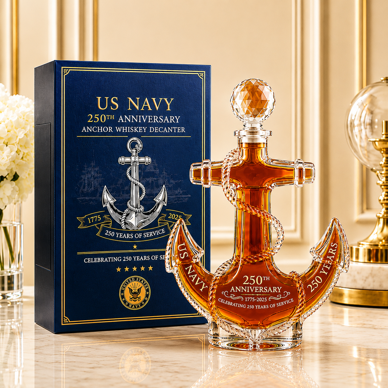 US Navy 250th Anniversary Anchor Whiskey Decanter