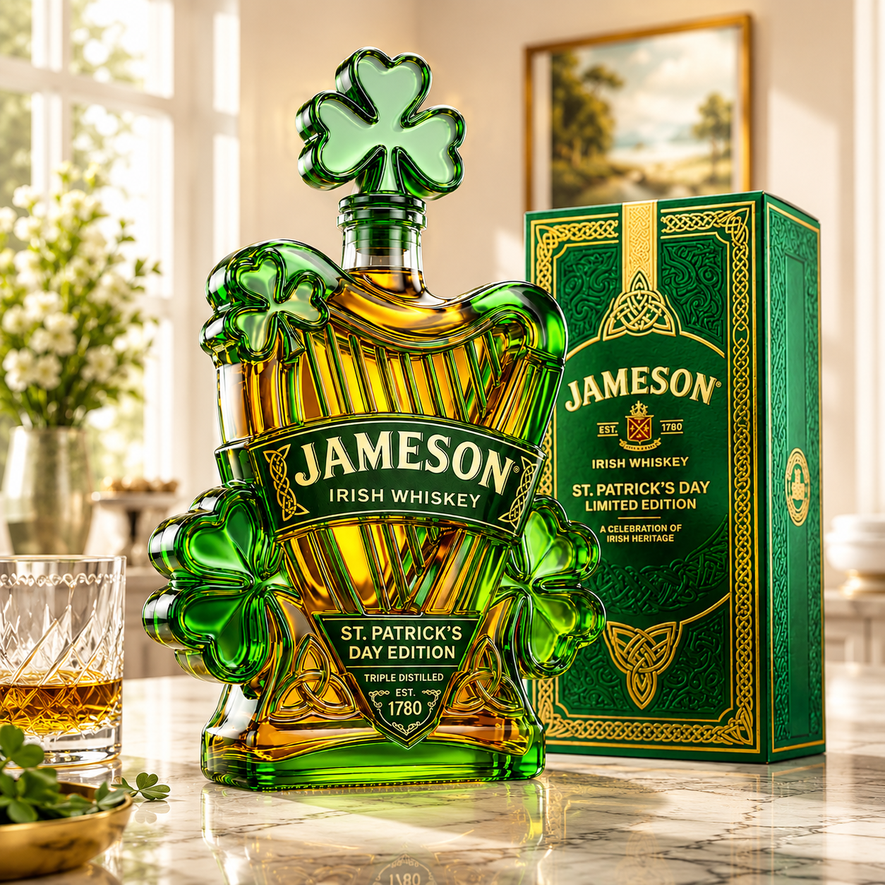 Jameson St. Patrick's Day Limited Edition Celtic Harp Irish Whiskey Bottle