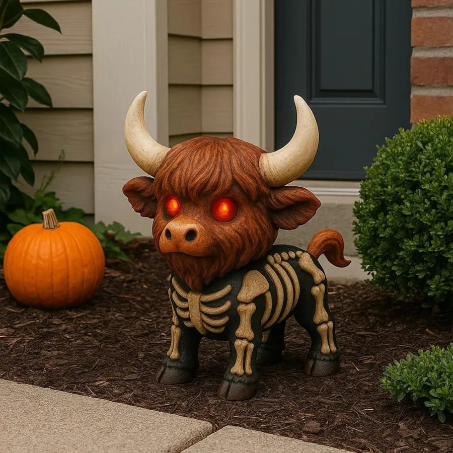 Mystical Skeleton Highland Cow Halloween Decor