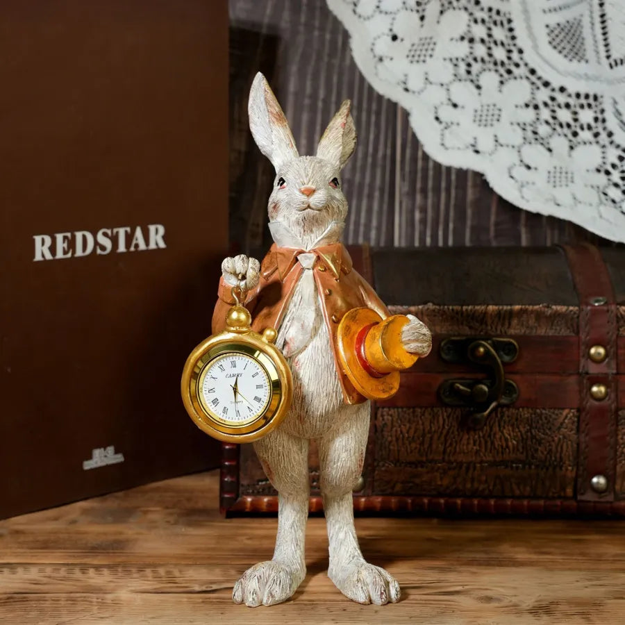 Storybook White Rabbit Clock Figurine