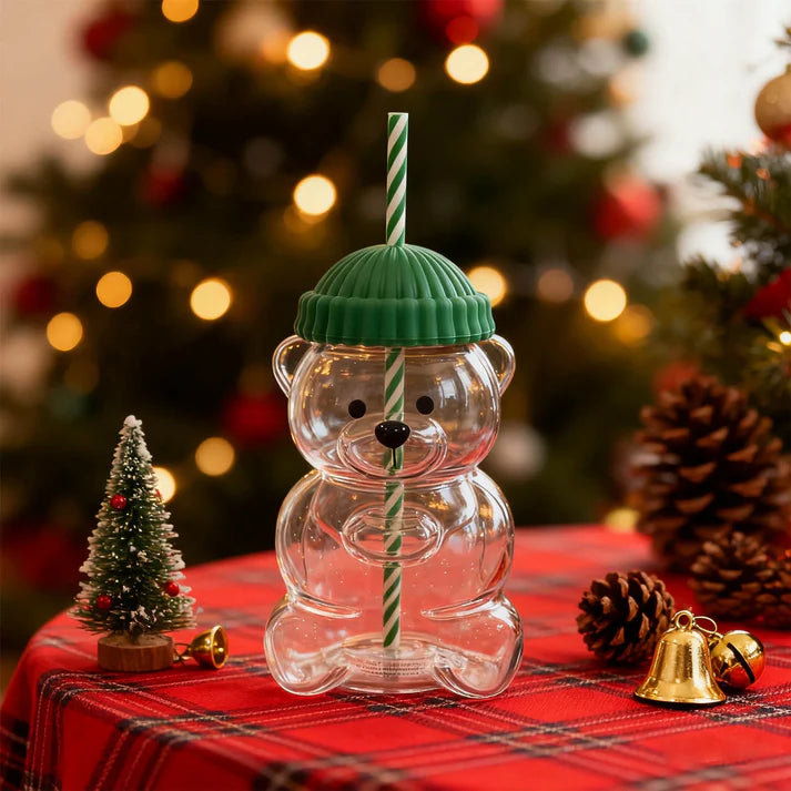 Bear Glass Cup with Straw