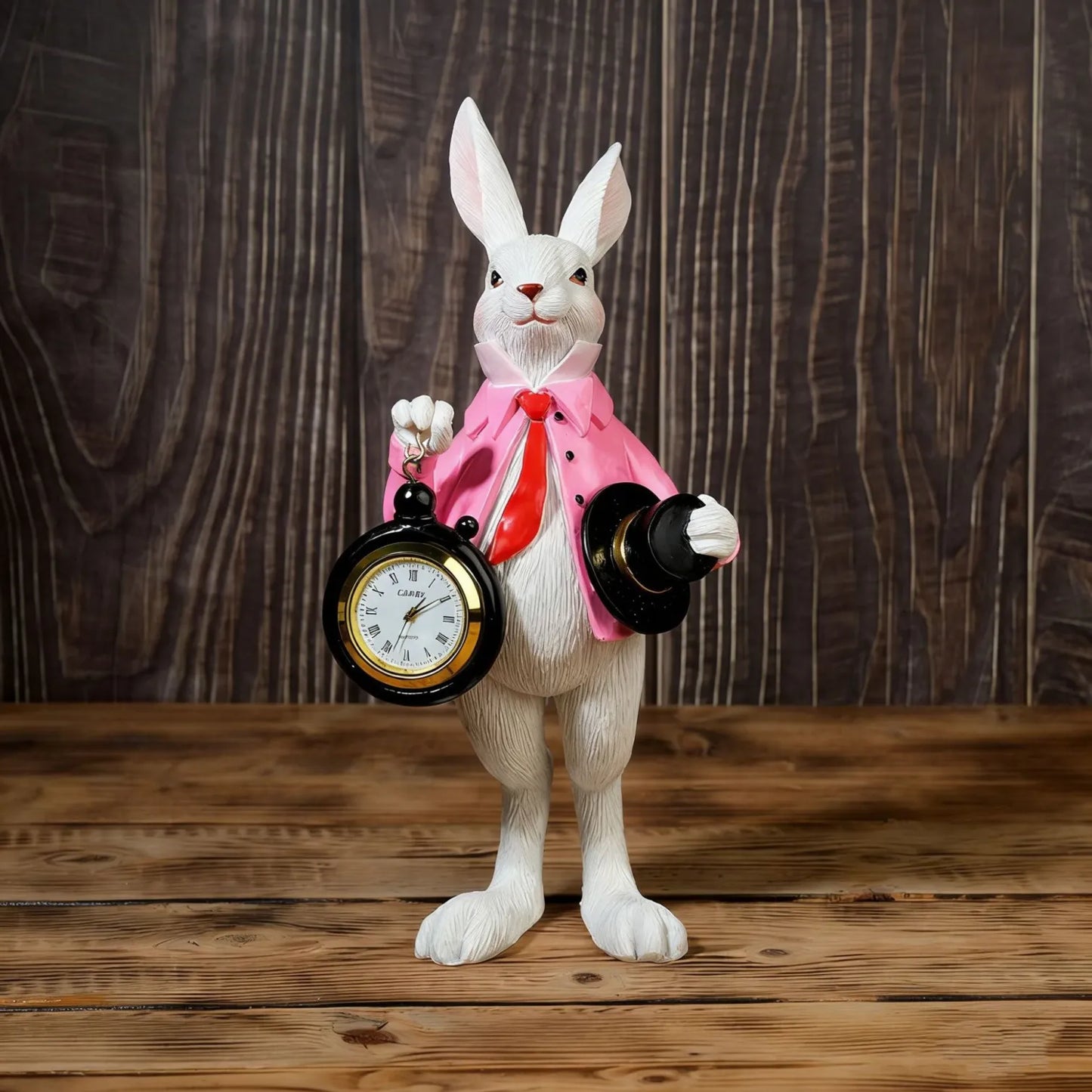 Storybook White Rabbit Clock Figurine
