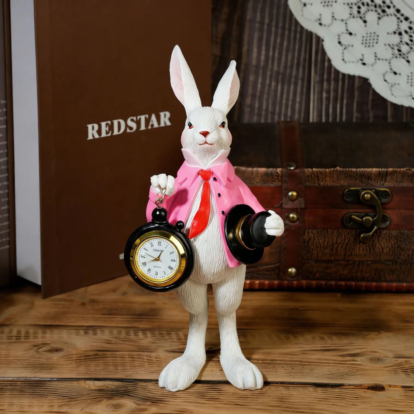 Storybook White Rabbit Clock Figurine