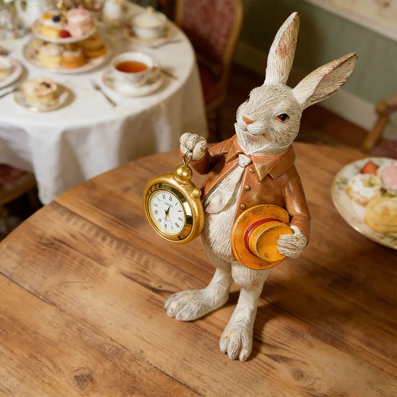 Storybook White Rabbit Clock Figurine