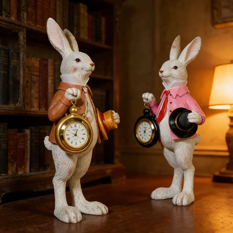 Storybook White Rabbit Clock Figurine