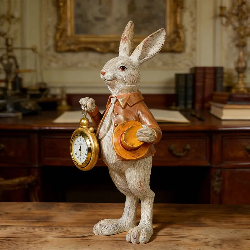 Storybook White Rabbit Clock Figurine