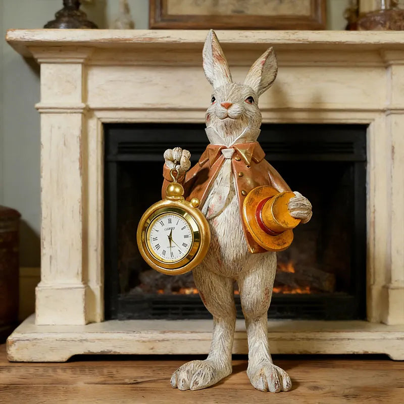 Storybook White Rabbit Clock Figurine