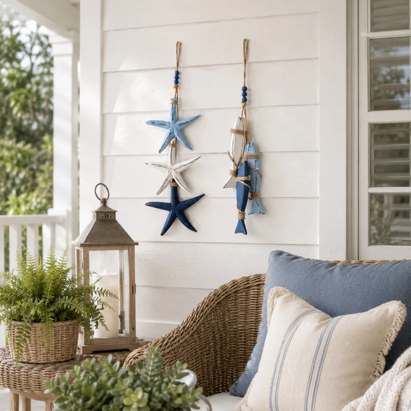 Lighted Coastal Wooden Starfish & Fish Hanging Decor