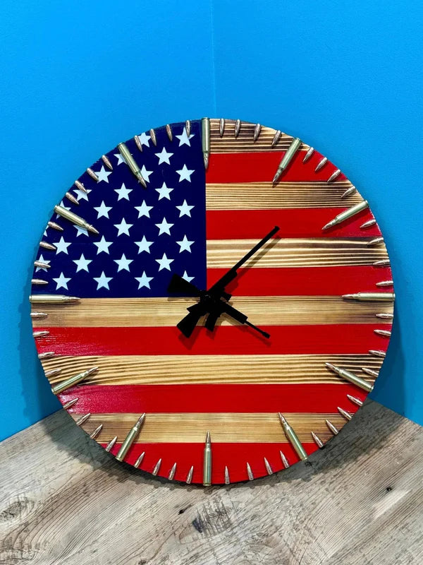 Handmade Patriotic American Flag Clock