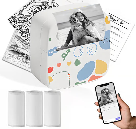 XenGro Mini Portable Sticker Printer – Inkless, Bluetooth, 3 Rolls Paper – Perfect Gift for Kids