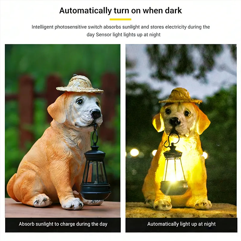 Solar-Powered Dog Statue With Led Lantern