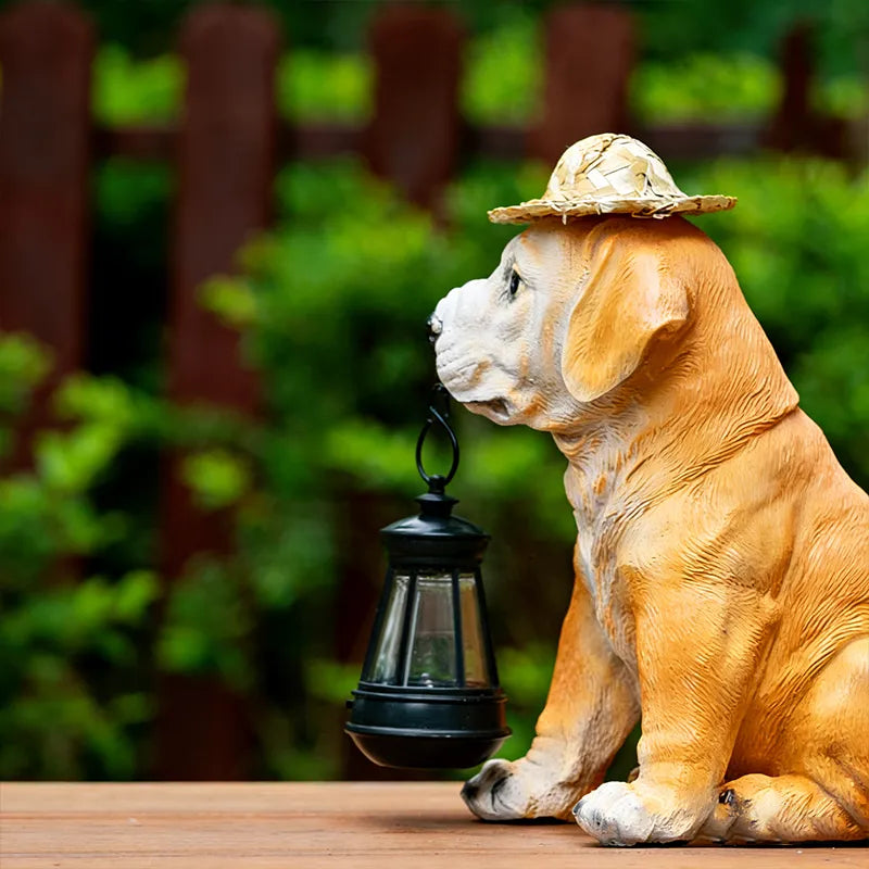 Solar-Powered Dog Statue With Led Lantern