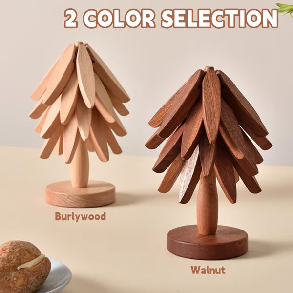 Natural Tree Trivet Set - 4 bamboo Trivets & 1 Stand