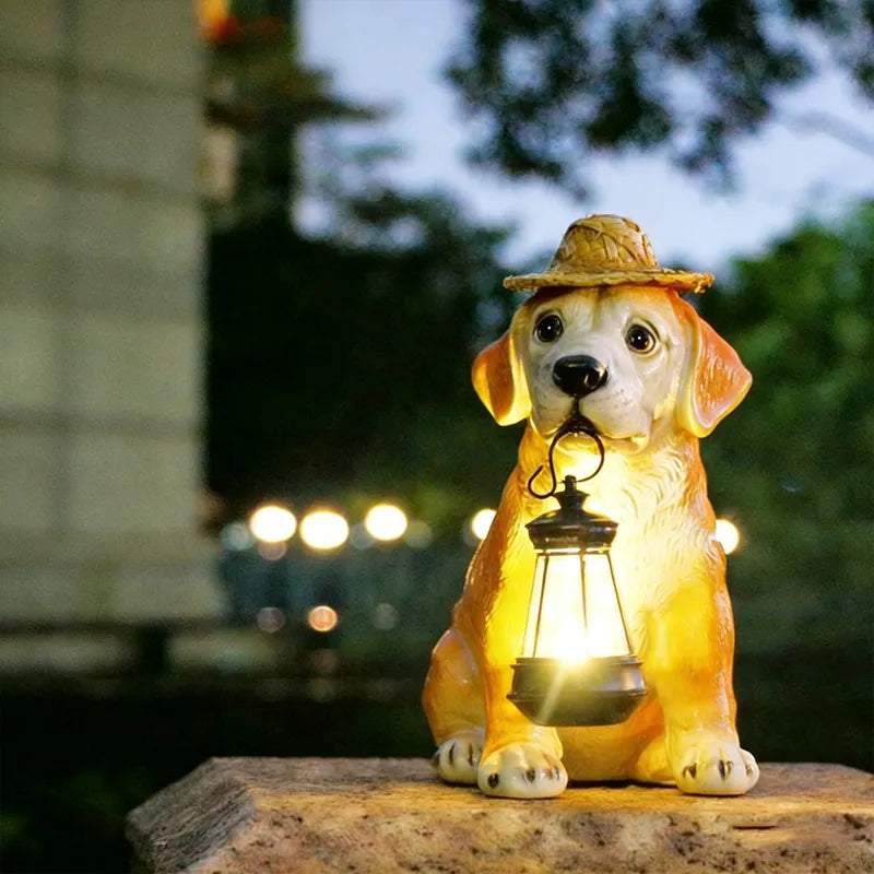 Solar-Powered Dog Statue With Led Lantern