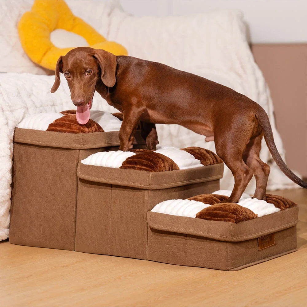 Chessboard Plaid Handcrafted Dog Stairs with Storage
