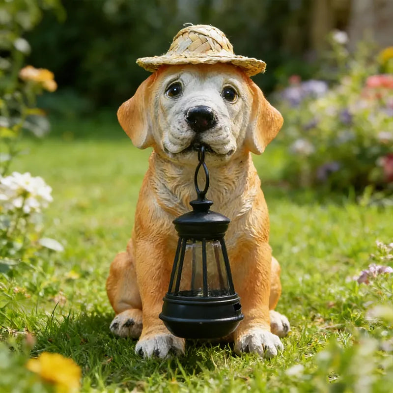 Solar-Powered Dog Statue With Led Lantern