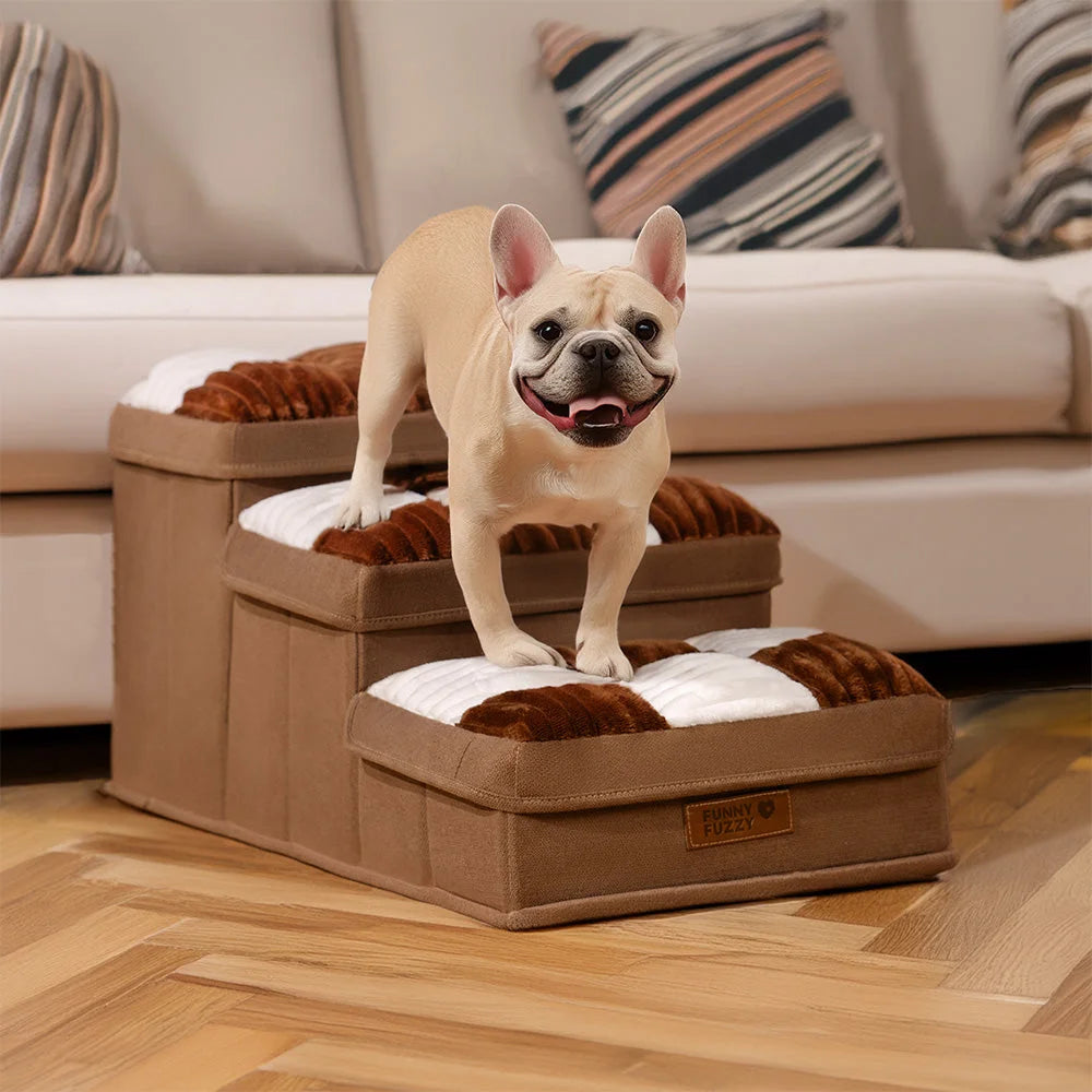 Chessboard Plaid Handcrafted Dog Stairs with Storage