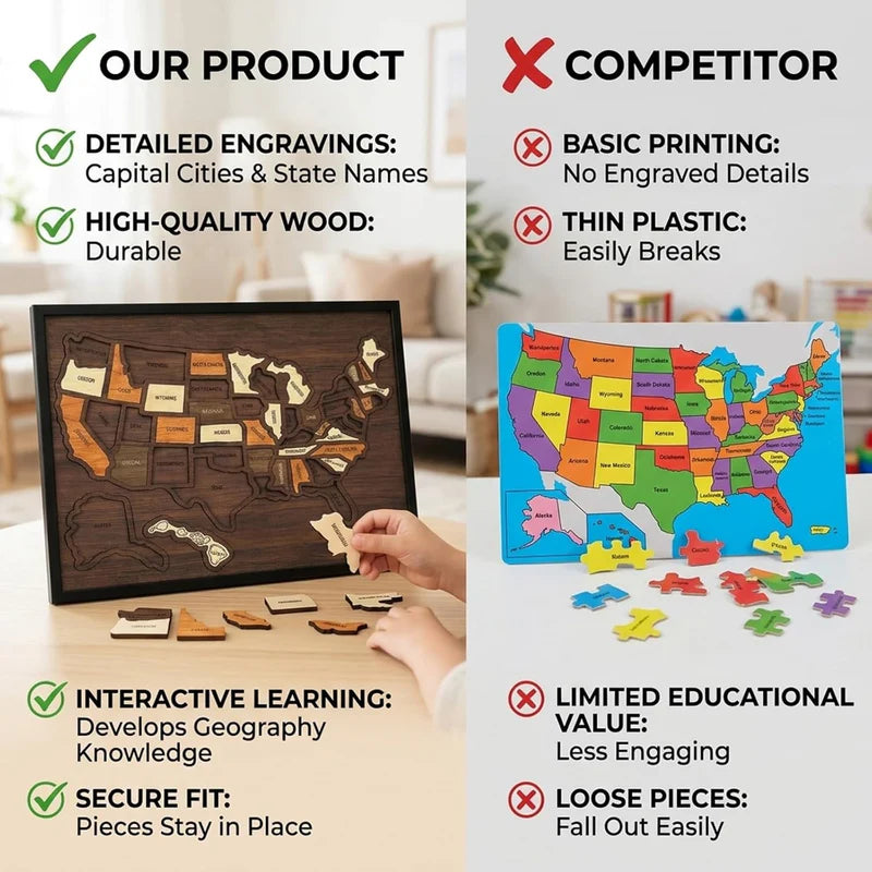 USA Wooden Travel Map Puzzle for Adventure Lovers