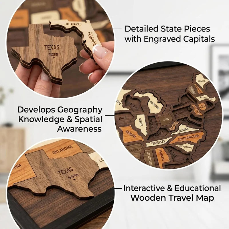 USA Wooden Travel Map Puzzle for Adventure Lovers