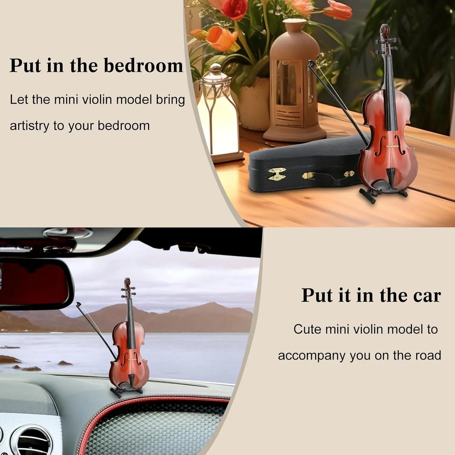 Wooden Miniature Violin Musical Instrument Decor Gift