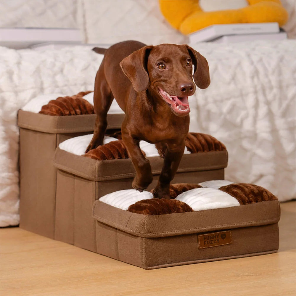 Chessboard Plaid Handcrafted Dog Stairs with Storage