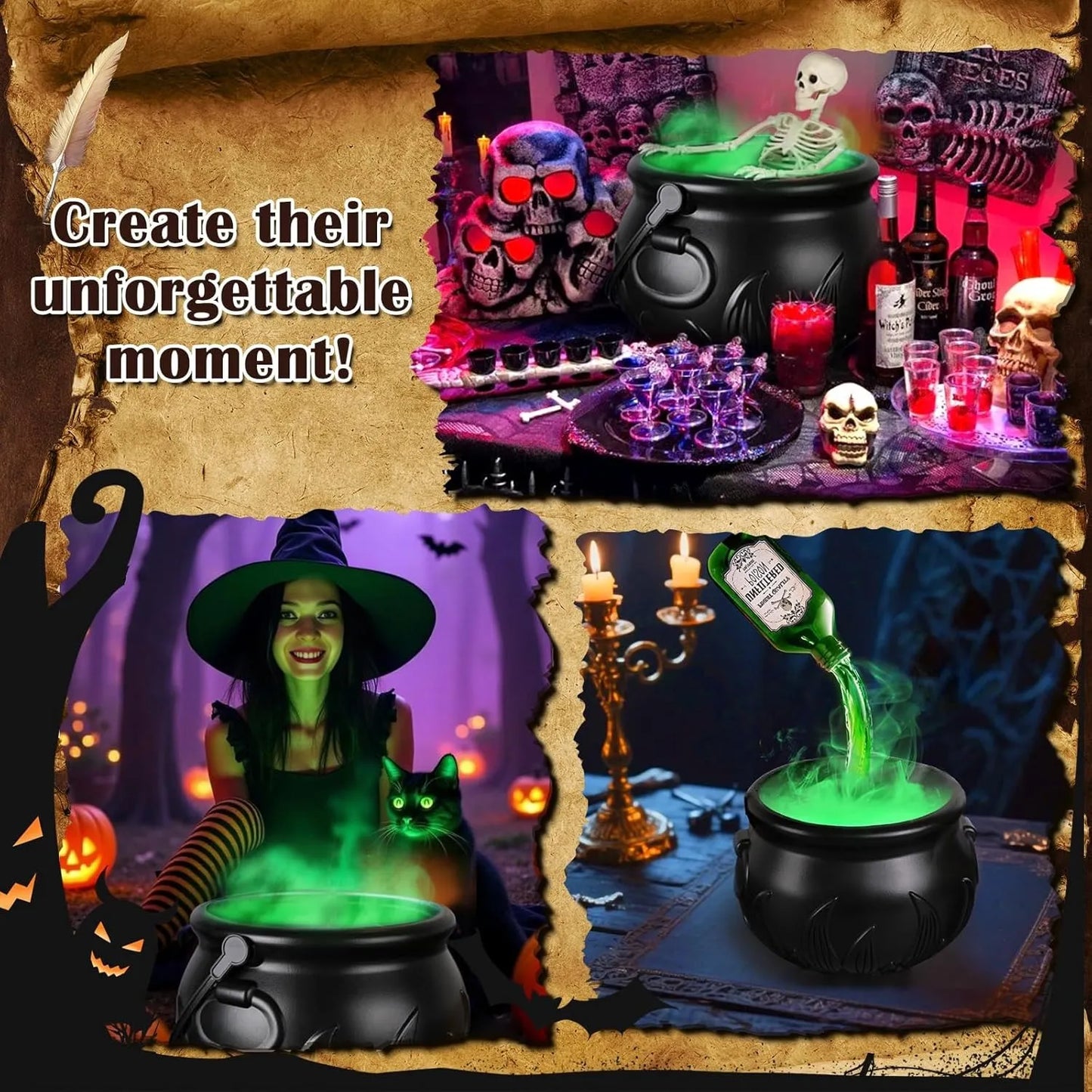 Halloween Cauldron Diffuser with Floating Potion Bottles