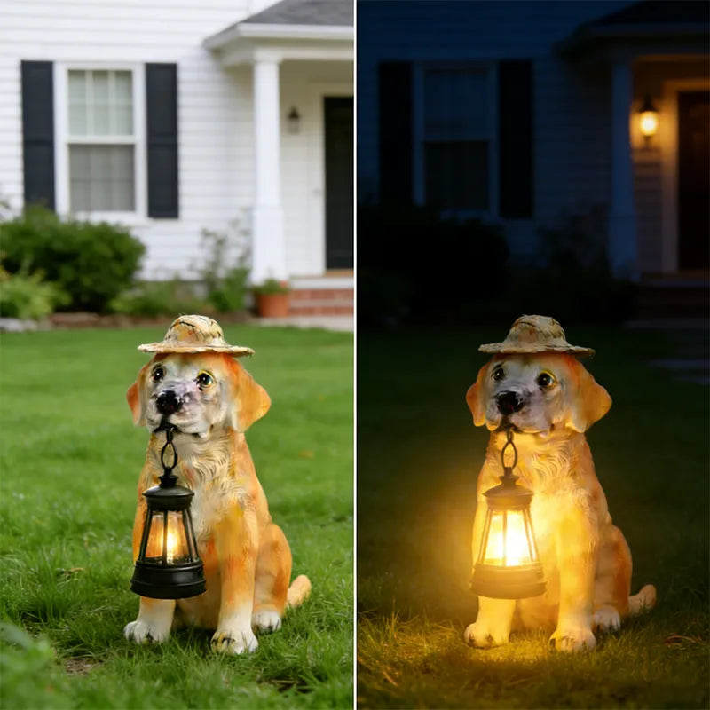 Solar-Powered Dog Statue With Led Lantern