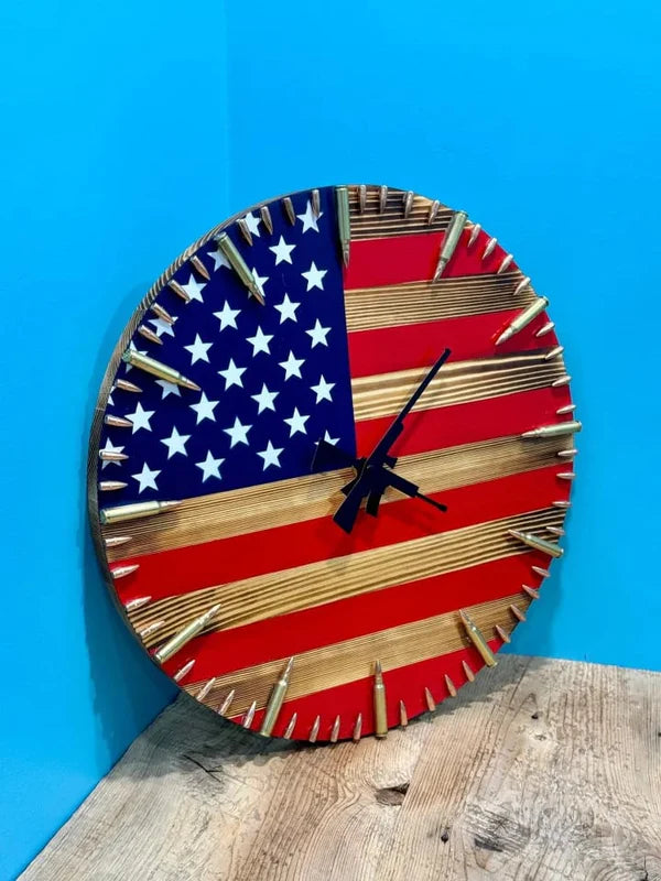 Handmade Patriotic American Flag Clock