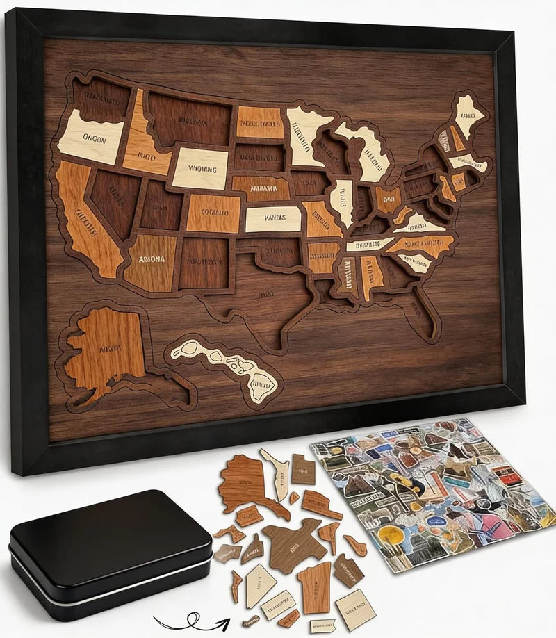 USA Wooden Travel Map Puzzle for Adventure Lovers