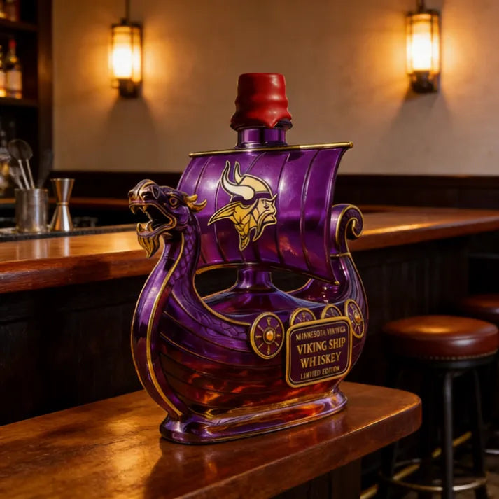 Minnesota Vikings Dragon‐head Ship Custom Whiskey Bottle
