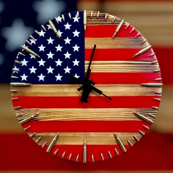 Handmade Patriotic American Flag Clock