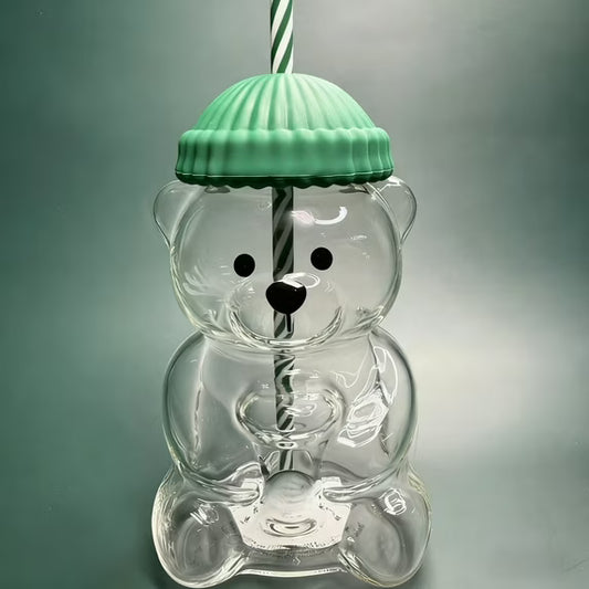 Bear Glass Cup with Straw