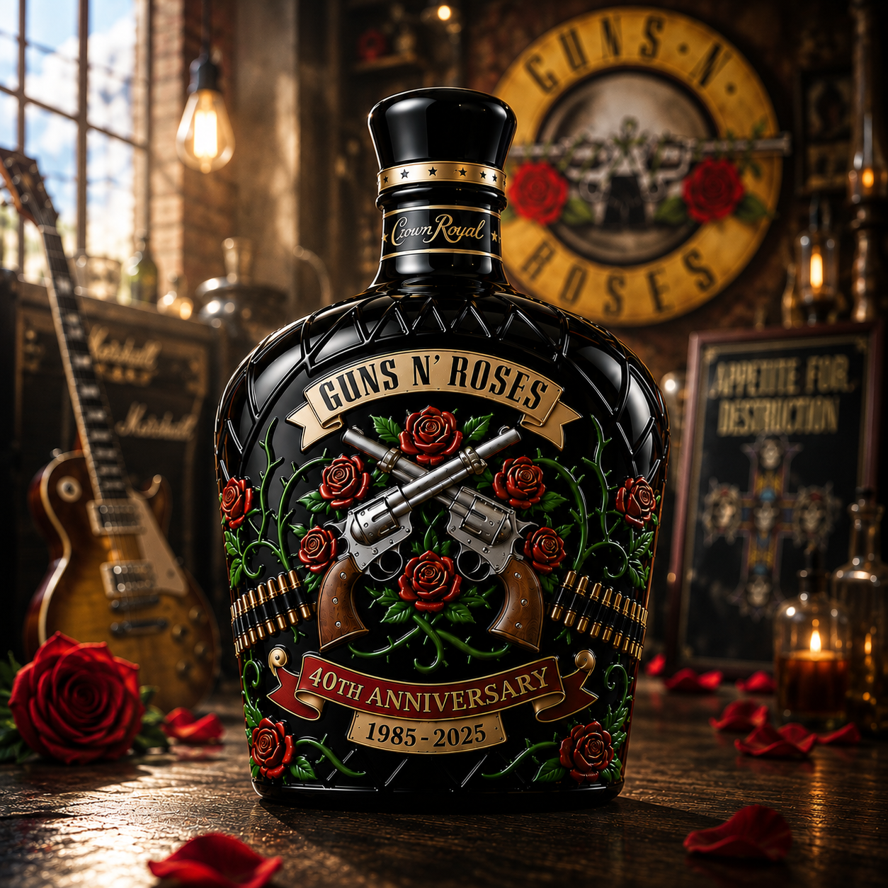 Guns N’ Roses 40th Anniversary Whiskey Bottle