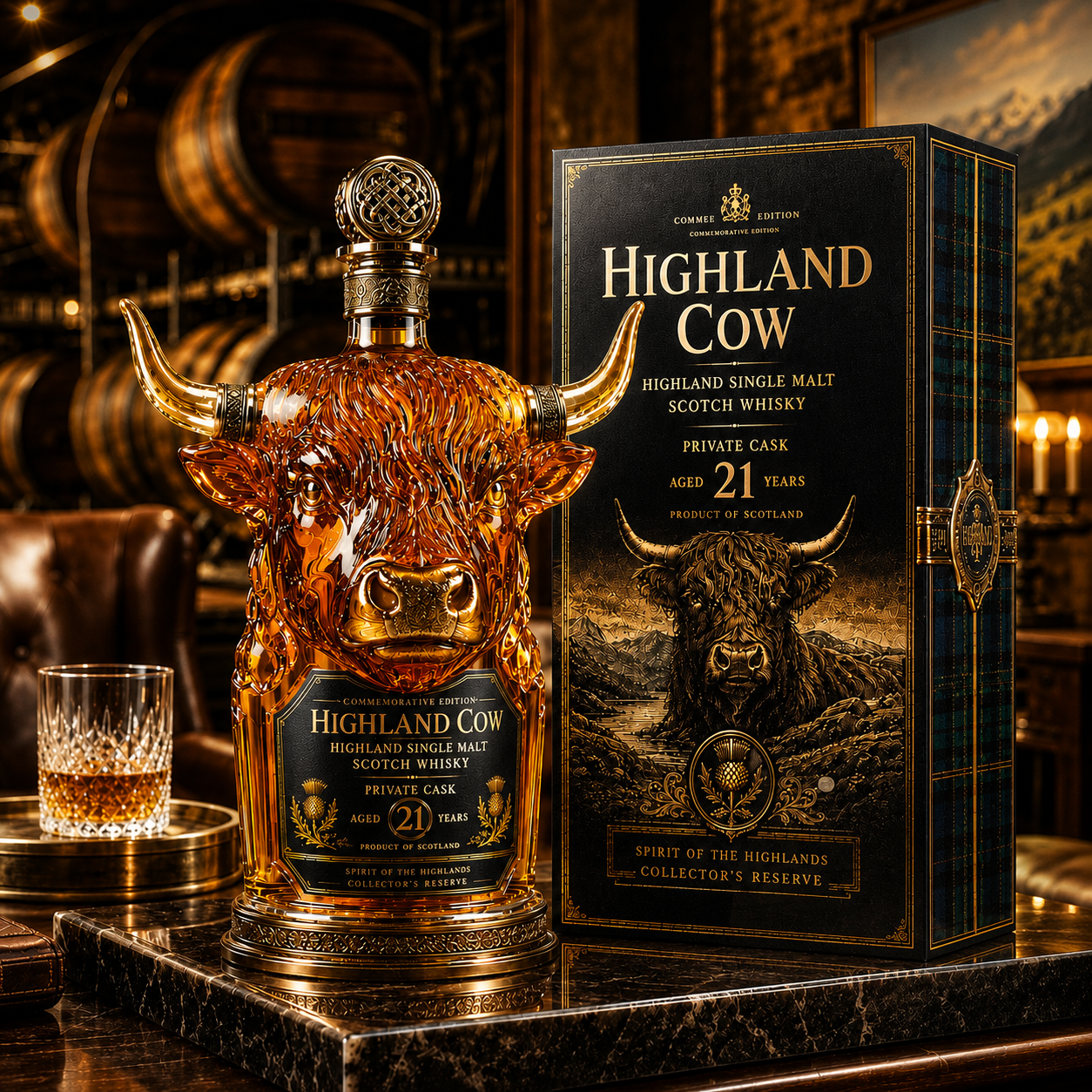 Highland Cow Private Cask 21-Year Whiskey Decanter