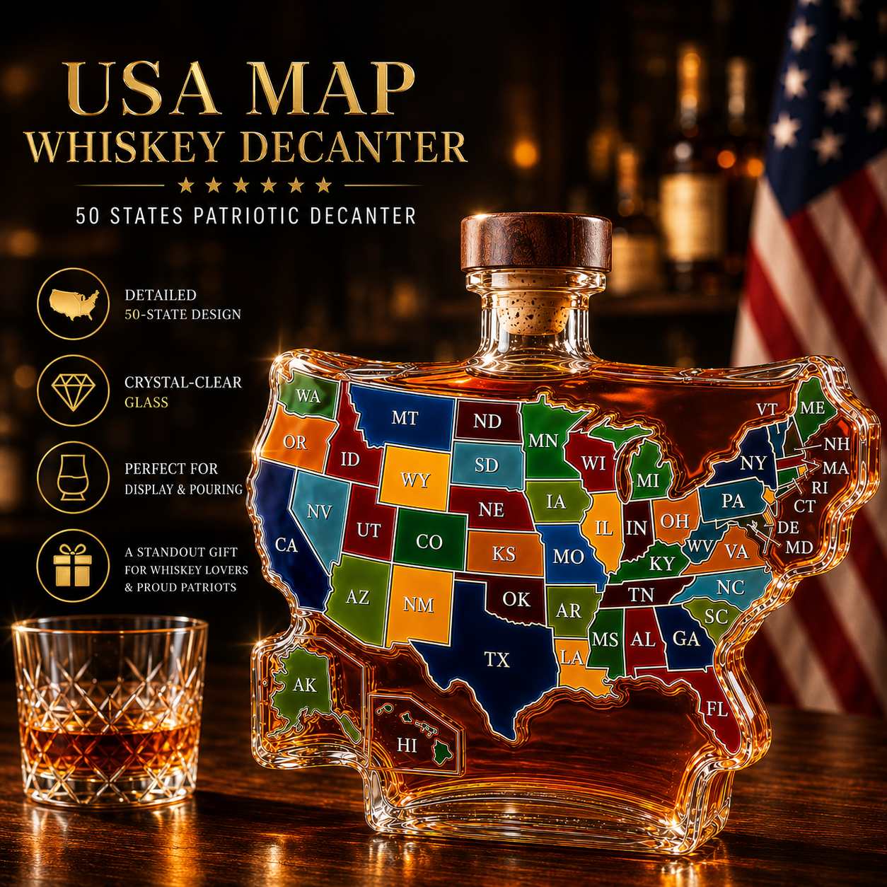 USA Map Whiskey Bottle