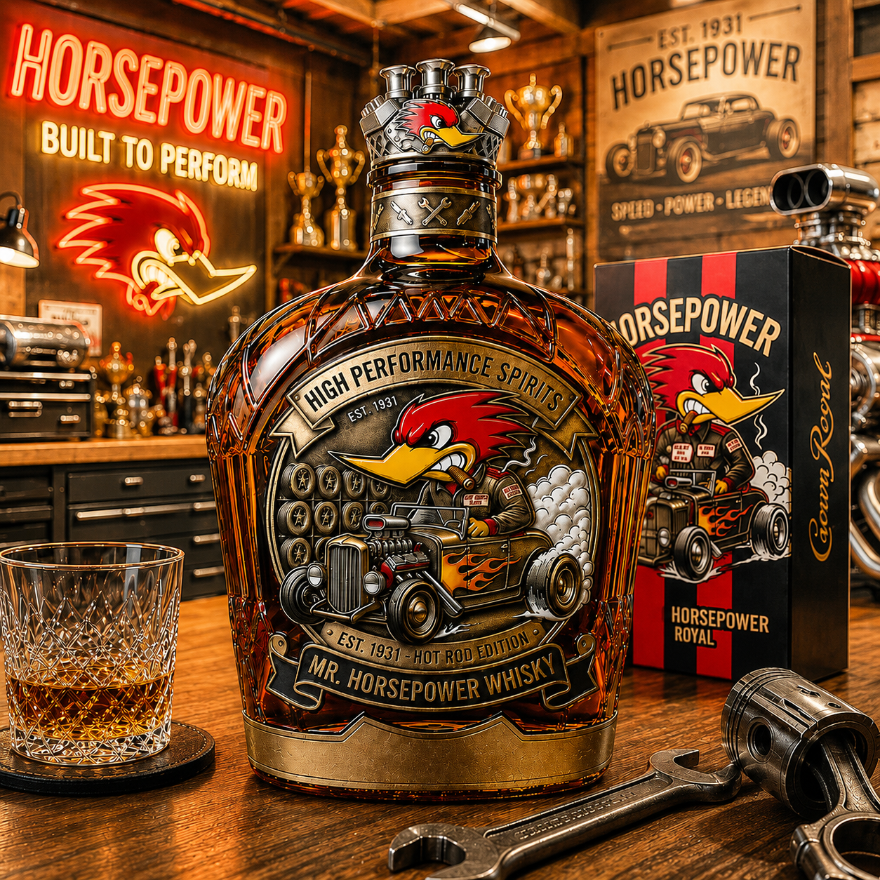 Mr. Horsepower 95th Anniversary Whiskey Bottle