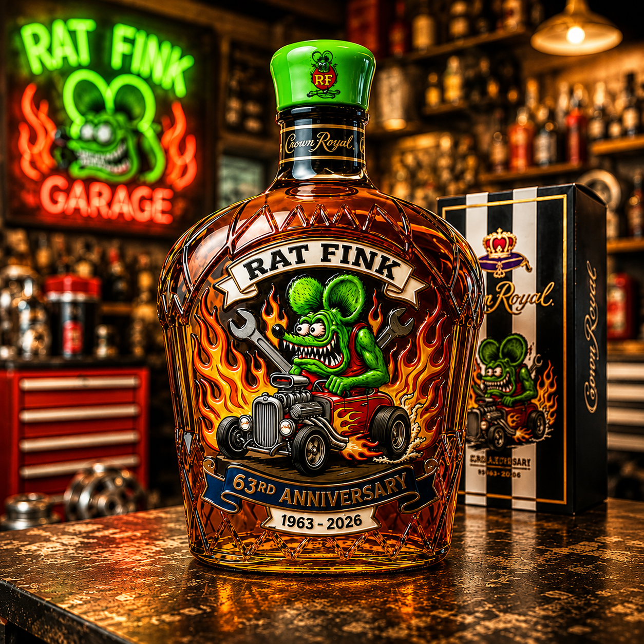 Rat Pink 63rd Anniversary Whiskey Bottle