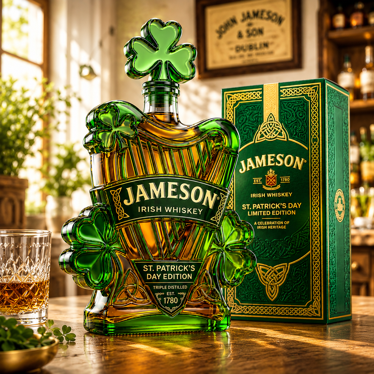 Jameson St. Patrick's Day Limited Edition Celtic Harp Irish Whiskey Bottle