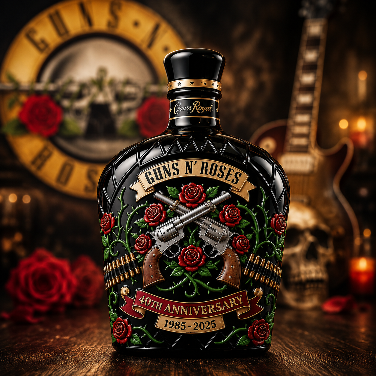 Guns N’ Roses 40th Anniversary Whiskey Bottle