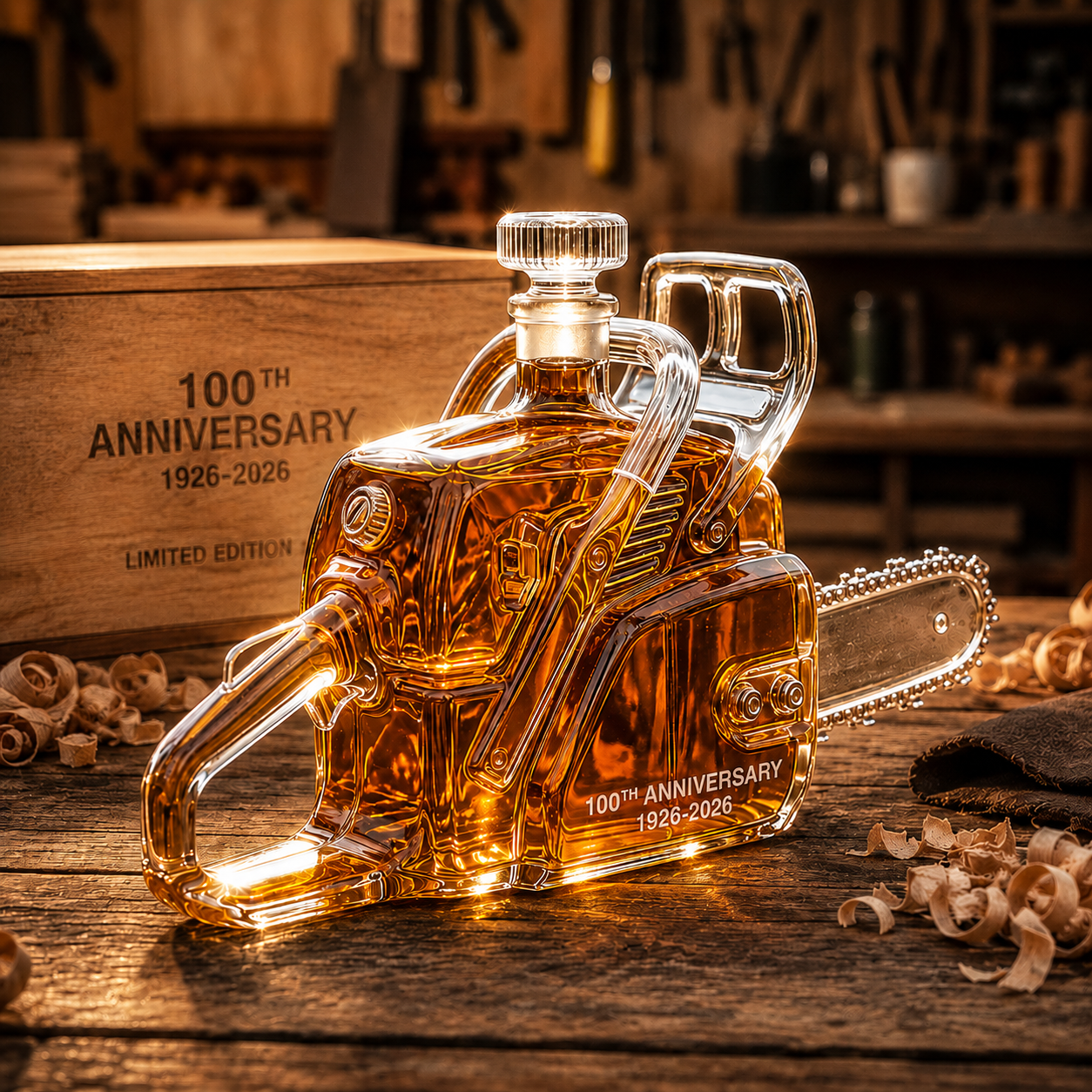 Chainsaw 100th Anniversary Whiskey Bottle