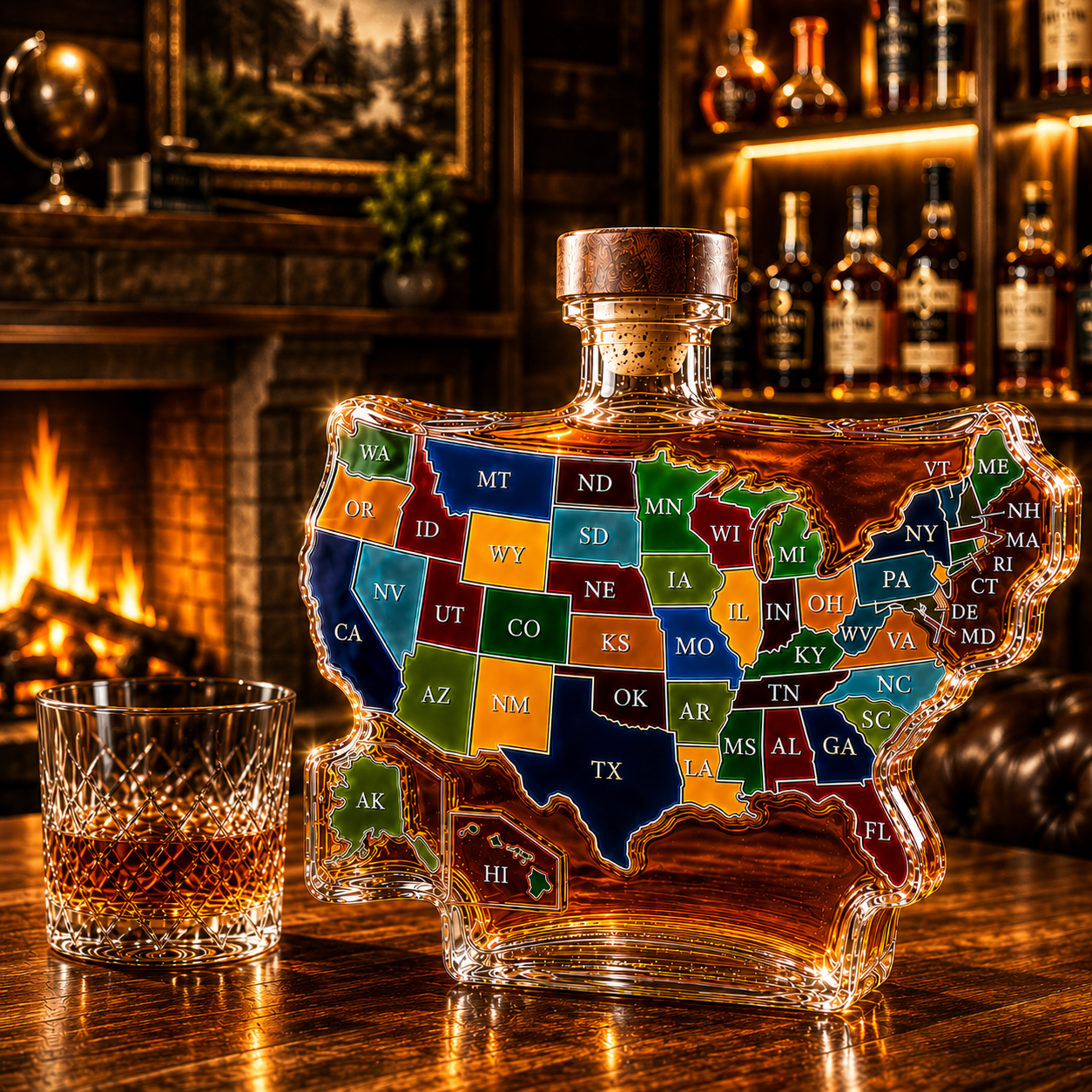USA Map Whiskey Bottle