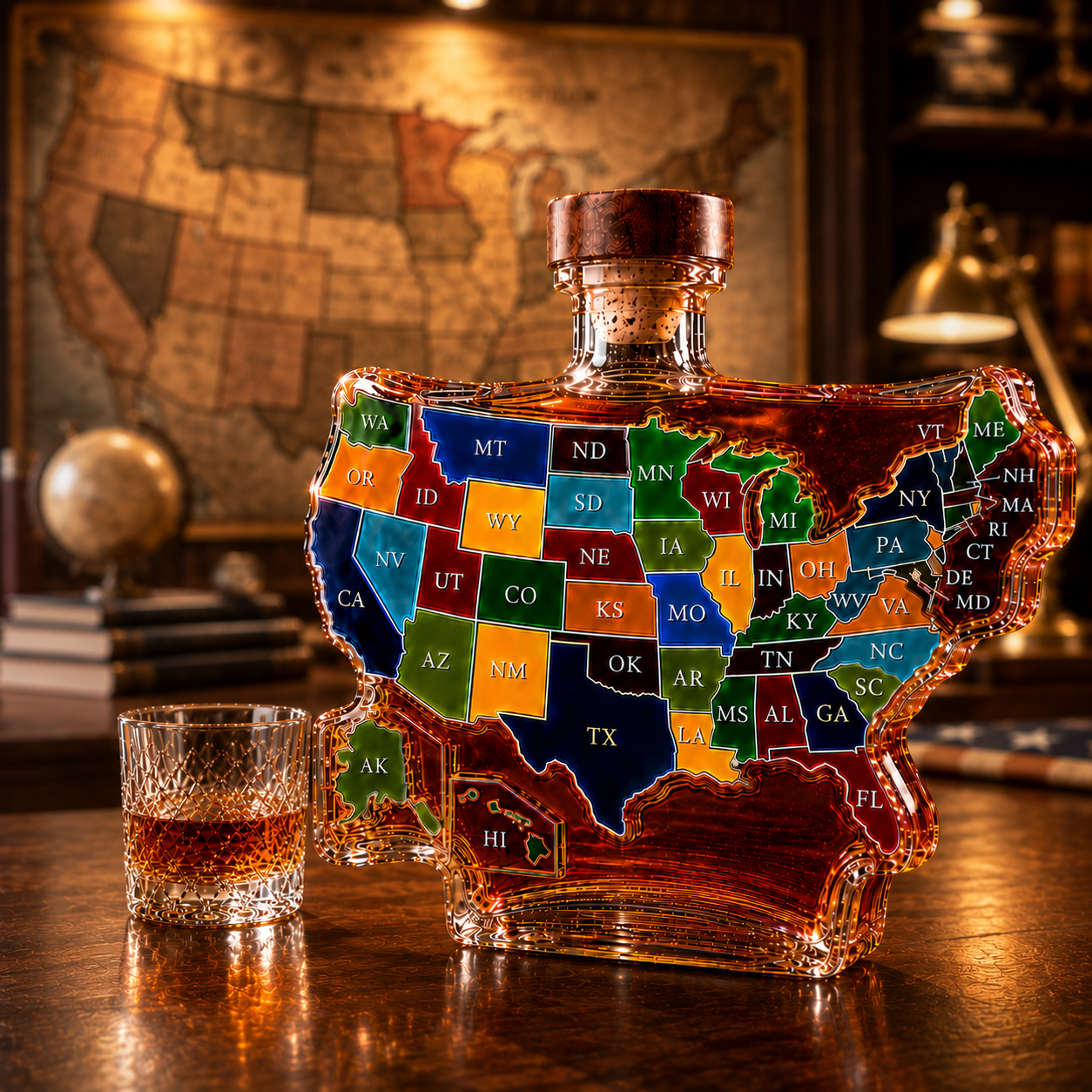 USA Map Whiskey Bottle