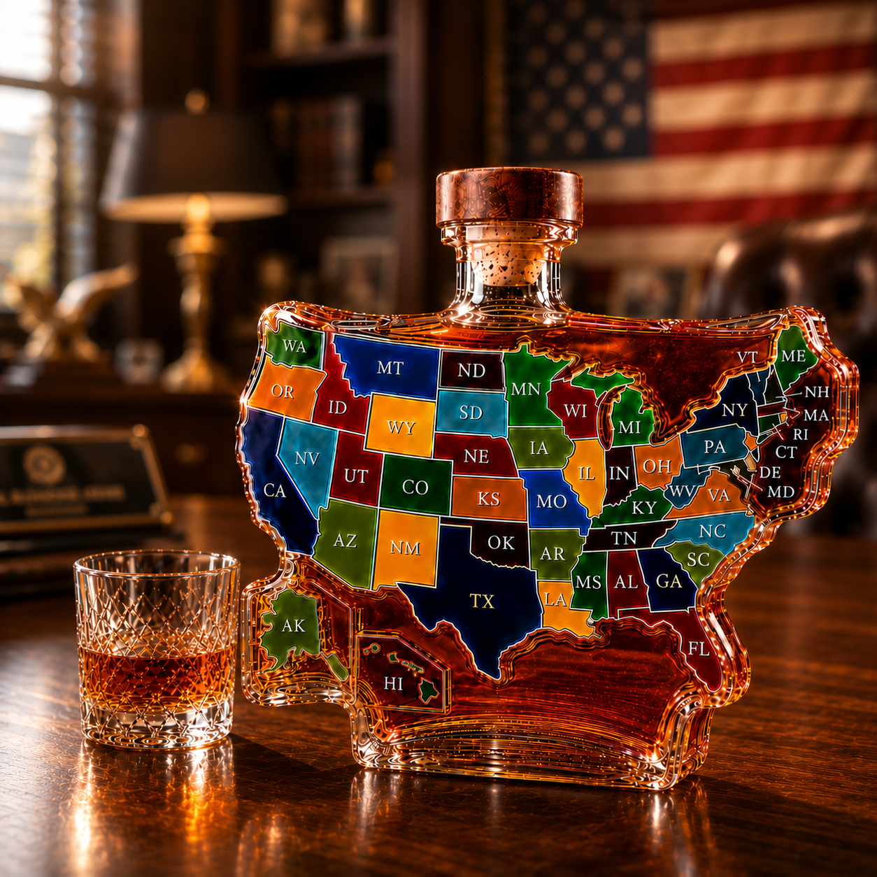 USA Map Whiskey Bottle