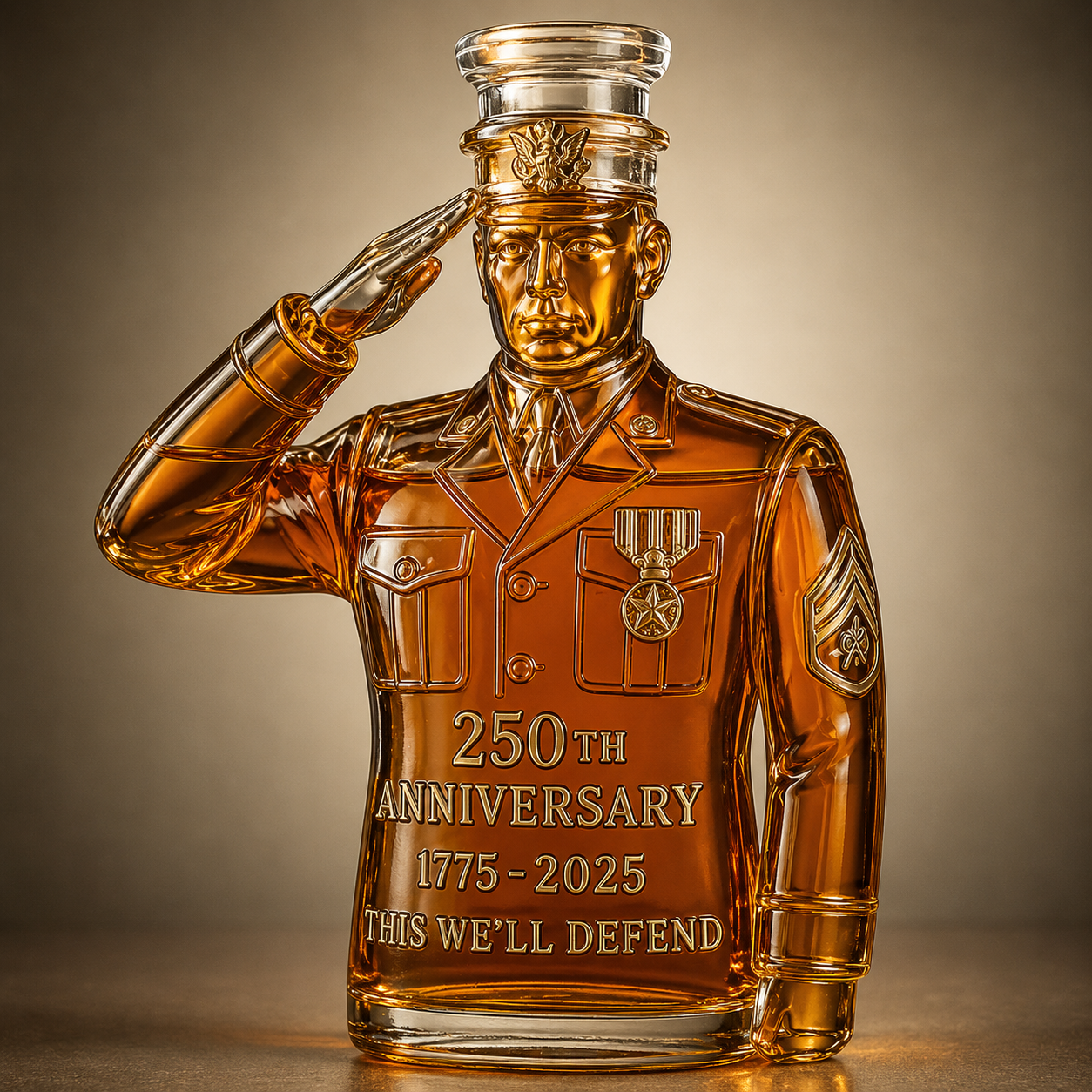 250th Anniversary Military Commemorative Veterans Salute Whiskey Bottle