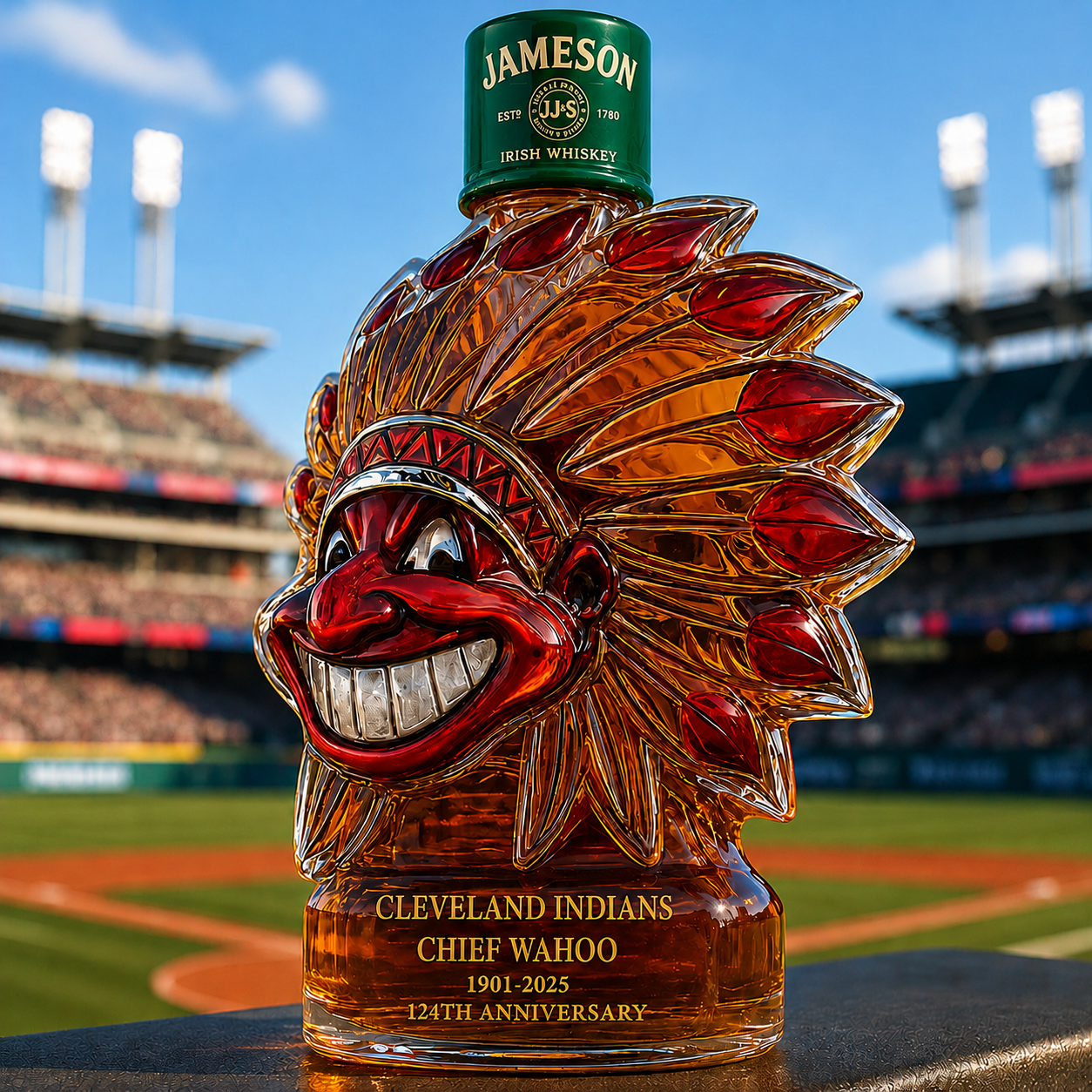 Cleveland Indians 124th Anniversary Whiskey Bottle