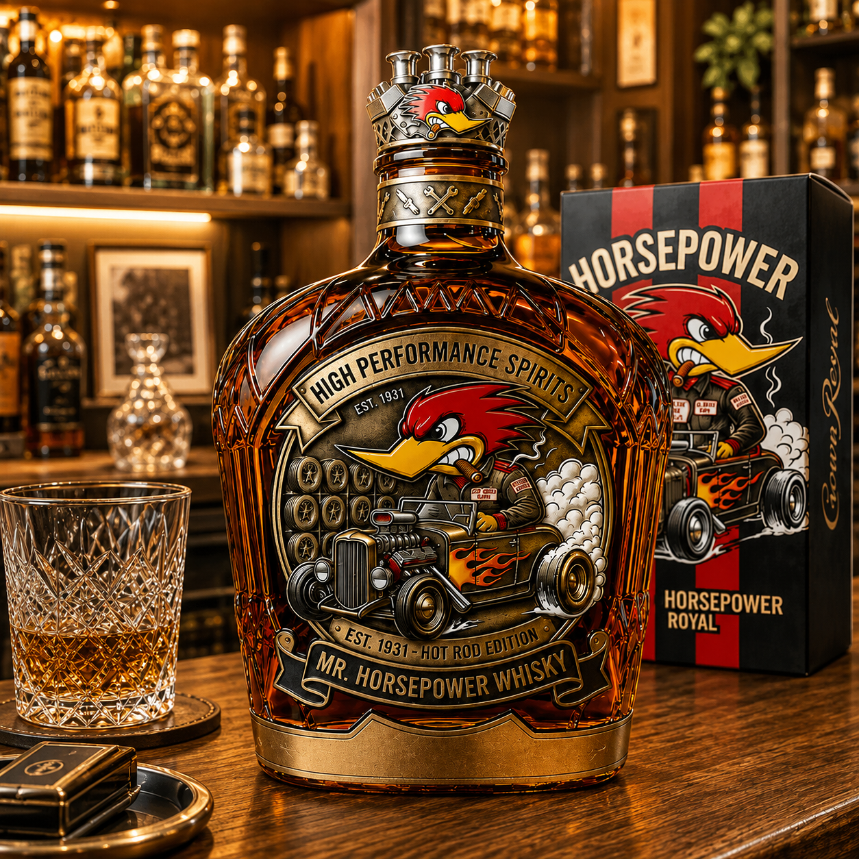 Mr. Horsepower 95th Anniversary Whiskey Bottle